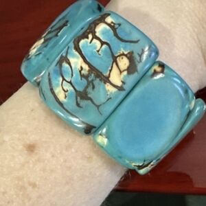 Tagua Nut Natural Stretch Bracelet Handmade By Artisan Ecuador Aqua,Brown, Gold